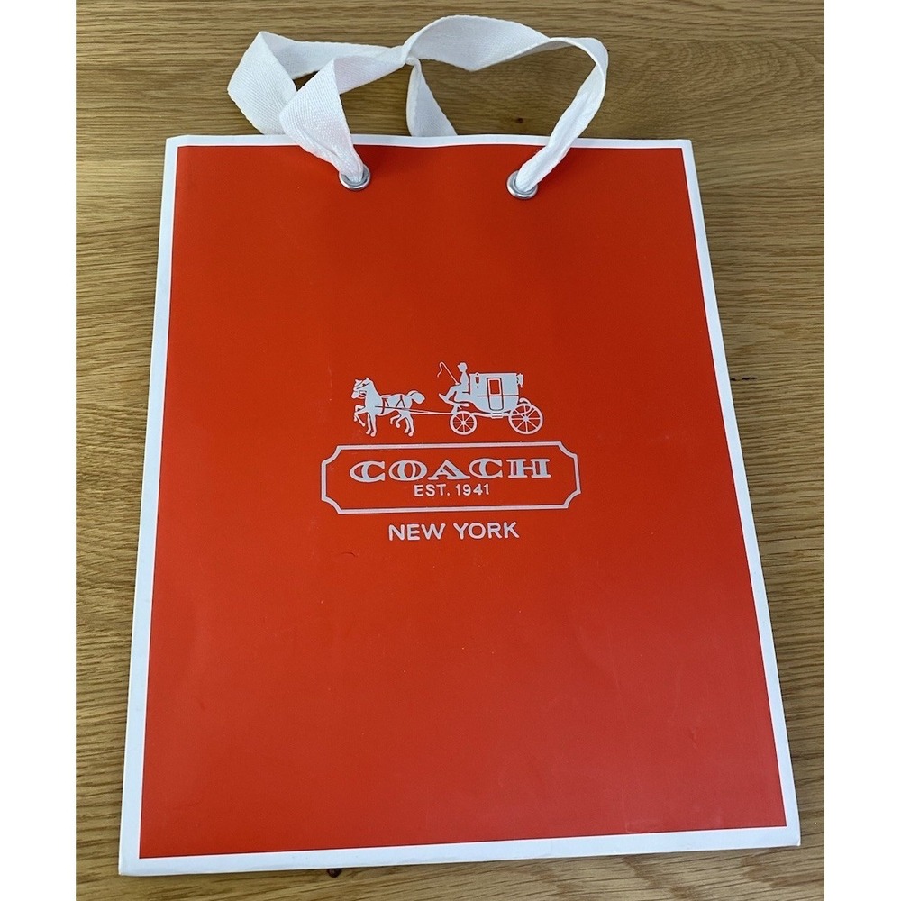 Red Coach Paper Shopping Bag Horse & Carriage 1941 New York Ribbon Handles 8x10